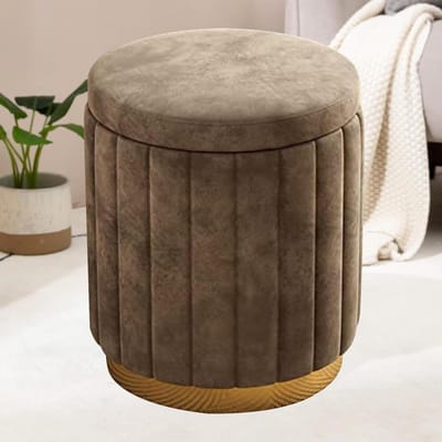 Kaptafel Kruk - Poef Voetenbank - Make-up Kamer - Opbergruimte Afneembaar Deksel - 44 x 34 cm - Crèmekleurig