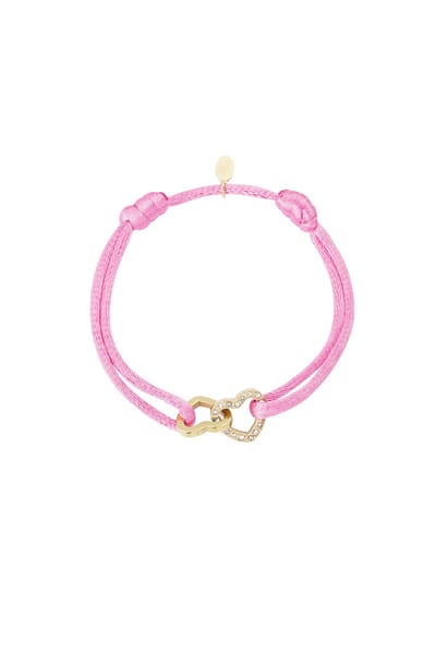 Bijoutheek Armband (Sieraad) Dubbel Hart Met Stenen (One Size) Roze