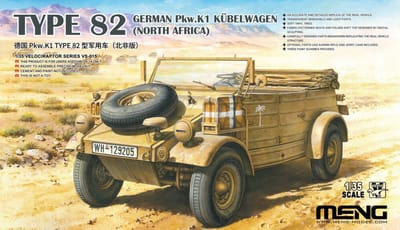 Meng Model Modelbouwpakket Militaire voertuigen - MENG VS015 Type 82 Duitse Pkw.K1 Kubelwagen - Noord-Afrika - Militair Voertuig Plastic - 1:35 - Modelbouw