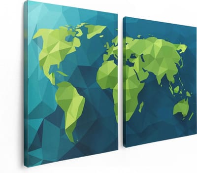 Artaza Canvas Schilderij Tweeluik Hoekige Origami Wereldkaart - Abstract - 120x80 - Foto Op Canvas - Canvas Print