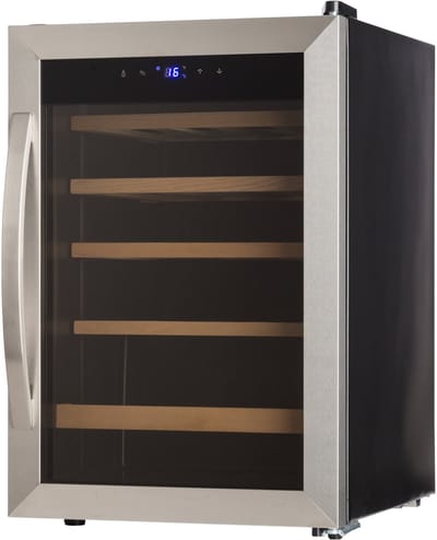Klarstein Wijnkoeler Vinamour 19 Uno Wijnkoelkast 19 fl./65 l 4-18°C 40 dB glas - 62L 48 cm - voor Wijnliefhebber voor Bar - Glazen Deur Touch Houten Schappen - RVS - Display - Wijnklimaatkast - Wijnkast - Wine Cooler - Wine Fridge