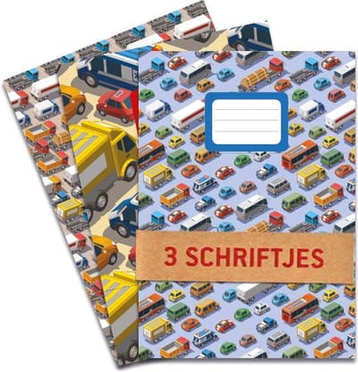 De Kaartenmakers Gelinieerde A5-schriften - Met auto's en vrachtwagens - Kleurrijk blauw