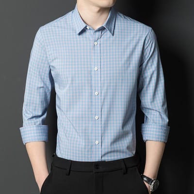 Nieuw Heren Overhemd met Lange Mouwen Jong en Middelbare Leeftijd Business Casual Echt IJszijde Geruit Overhemd Zakelijk 4XL gray