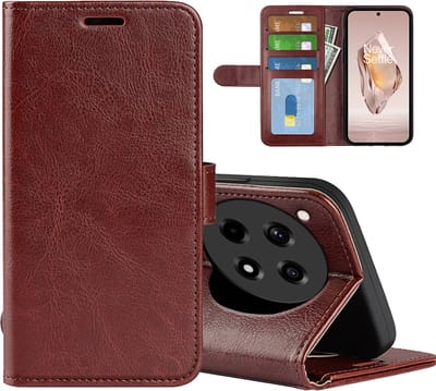 MobyDefend Hoesje - Geschikt voor OnePlus 12R - Wallet Book Case (Sluiting Achterkant) - Bruin