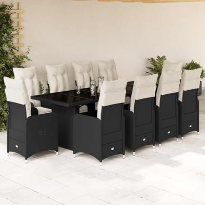 vidaXL - 11-delige - Bistroset - met - kussens - poly - rattan - zwart
