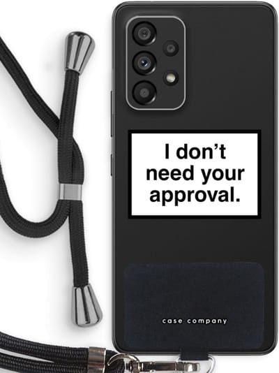 Case Company® - Hoesje met koord geschikt voor Samsung Galaxy A53 5G hoesje met Koord - Don't need approval - Telefoonhoesje met Zwart Koord - Bescherming aan alle Kanten en Over de Schermrand