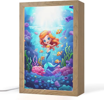 Nachtlampje 20x30 cm - Kinder lampje - Zeemeermin - Onderwaterwereld - Vissen - Oceaan - Tafellamp kinderkamer - Slaapkamer lamp - Bedlamp kinderen - Kinderlampje stopcontact - Wandlamp babykamer - Nachtlampjes