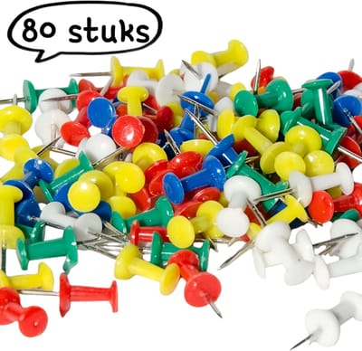 80 stuks - punaises - drukknopen, spijkers met grote kop, decoratieve spijkers met ronde kop, fotowandspijkers - gekleurde T-vormige spijkers - 80 stuks - gemengde kleuren