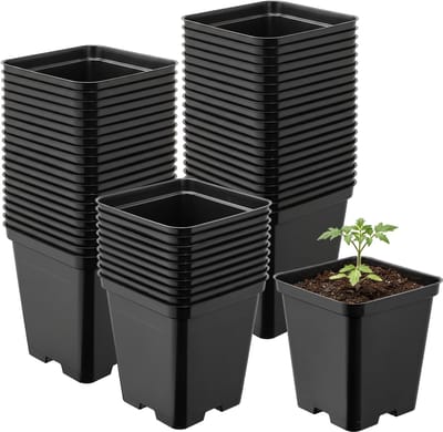 Garronda Set van 50 vierkante kunststof kweekpotten met drainagegaten voor tuin (Zwart, 9 x 9 x 9,6 cm (0,5L)) GD-KW-S