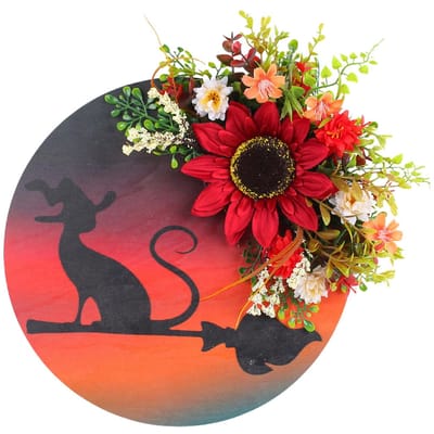 Halloween Maan Kat Krans Deurhanger Decoratie Kunstbloem Halloween Krans black