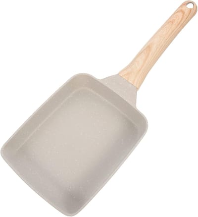 Koekenpannenset Ronde Pan - Antiaanbakpan Keuken - Ontbijt Maken - Comfortabele Houtnerf Handgreep - 13.76 x 5.89 In - Beige