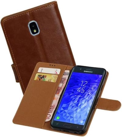 Zakelijke Book Case Telefoonhoesje Geschikt voor de Samsung Galaxy J7 (2018) - Portemonnee Hoesje - Pasjeshouder Wallet Case - Bruin