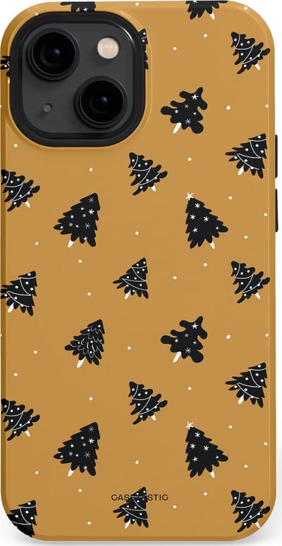 Casetastic hoesje geschikt voor Apple iPhone 13 mini - MagSafe - Dubbellaagse bescherming - Zwarte Kerstboom Feest - Fashion Case - Goud Donkergrijs Taupe