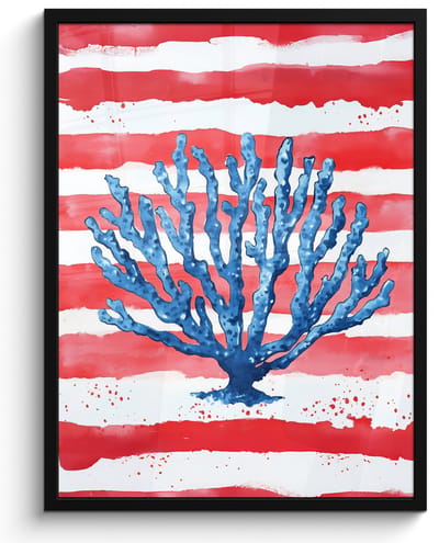 Poster in lijst - Fotolijst 60x80 cm - Posters - Koraal - Verfstructuur - Rood - Blauw - Posterlijst zwart - Decoratie - Wanddecoratie woonkamer - Muurdecoratie slaapkamer