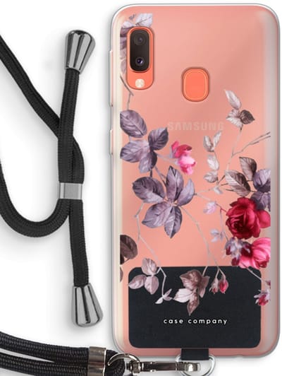 Case Company® - Hoesje met koord geschikt voor Samsung Galaxy A20e hoesje met Koord - Mooie bloemen - Telefoonhoesje met Zwart Koord - Bescherming aan alle Kanten en Over de Schermrand