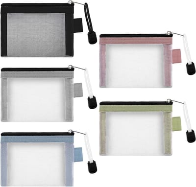 5-Pack Mesh Zipper Pouch Tassen voor Reizen - Mini Toilettas, Make-up Organizer en Sieraden Opbergtas voor Vrouwen, Ideaal voor Lipstick, Oordopjes en Creditcards
