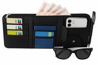 Zwarte Auto Zonneklep Organizer – Luxe Documentenhouder & Opbergvak – Universele Car Sun Visor Organizer van Kunstleer
