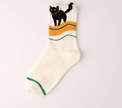 Dames sokken - wit - zwart - leuke print kat - 36 - 40 - cadeau voor haar - geschenk vrouwen - Kerst cadeau - verjaardagscadeau - gift