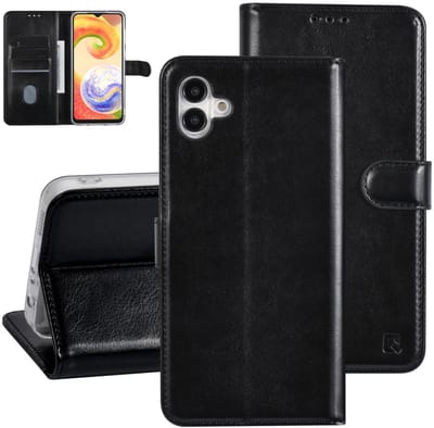 UNIQ Accessory Galaxy A04 Book Case hoesje - Pasjeshouder voor 3 pasjes - Magneetsluiting - Hanger - Zwart