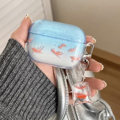 Korea schattig transparant gradiënt goudvis koi zacht oortelefoonhoesje voor airpods 4 pro 2 3e beschermhoesje coque schattige hanger For AirPods 1 2 white