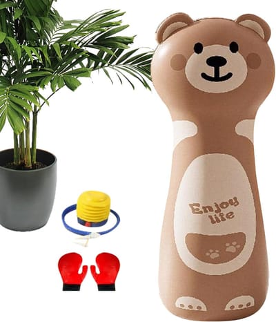 Opblaasbare Bokszak - Kinder Bokszak - Binnen Buiten Sport - Inclusief Pomp Handschoenen - 119 Cm Hoog - Bruine Beer