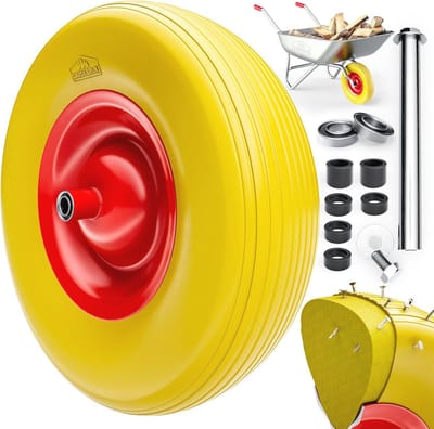 Lekbestendig Kruiwagenwiel PU Schuim 4.80/4.00-8 Ø 390mm met As - Anti Lek