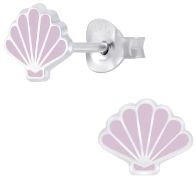 Joy|S - Zilveren schelp oorbellen - lila paars - 8 x 6 mm