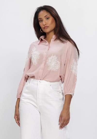 Jansen Amsterdam Raella Blouse Ae 701 3/4 Sleeve Embroidery Dames - Jurken - Roze - Maat 40