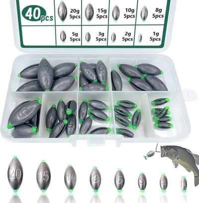40 Stuks Afneembare Loodgewichten Set voor Hengelsport - Diverse Grammages