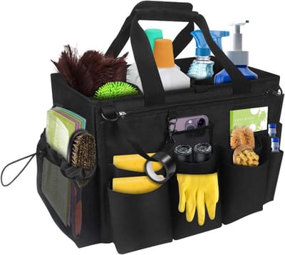 Ruime Schoonmaak Caddy Organizer met Handvat en 5 Vakken, Vouwbaar en Waterdicht, Ideaal voor Huishoudelijke en Tuinreiniging, 40 x 23.5 x 27.5 cm