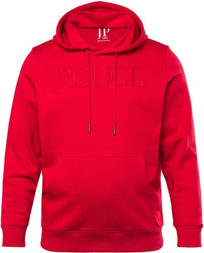 JP 1880 - Heren - Hoodie sweatstof capuchon borduursels - Appelrood - Maat 3XL