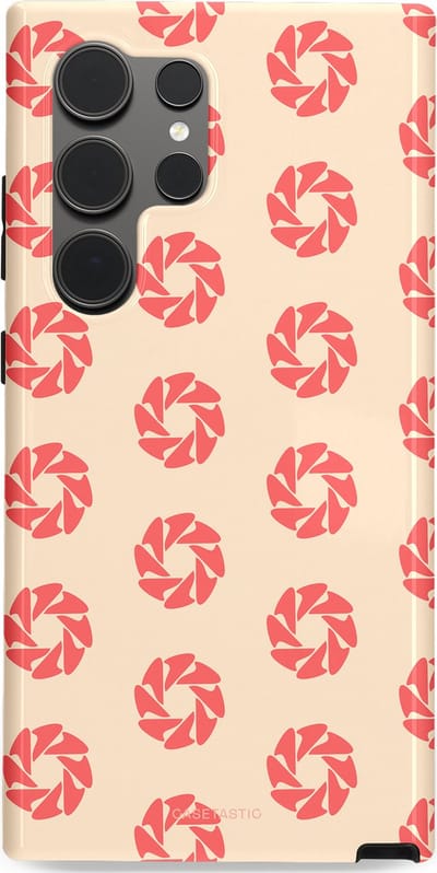 Casetastic hoesje geschikt voor Samsung Galaxy S24 Ultra - Dubbellaagse bescherming - Peach Bloem Cirkels - Fashion Case - Crème Koraal Perzik