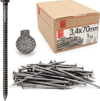 LUN FIX - Rillennagel 3,4 x 70 mm - 1kg (ca. 185 stk.) - ongegalvaniseerde bouwspijker - houten spijkers voor bouwprojecten