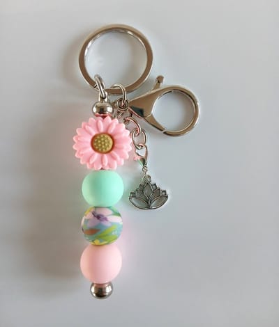 Sleutelhanger, tashanger met kralen | roze, aqua | lotus