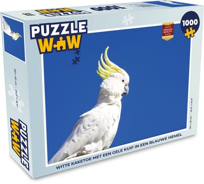 Puzzel Witte kaketoe met een gele kuif in een blauwe hemel - Legpuzzel - Puzzel 1000 stukjes volwassenen