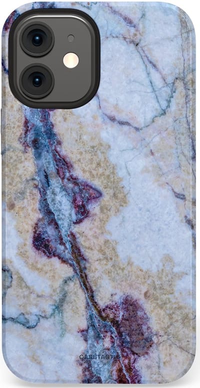 Casetastic hoesje geschikt voor Apple iPhone 12 Mini - Dubbellaagse bescherming - Diepzee Marmer - Fashion Case - Blauw Zand