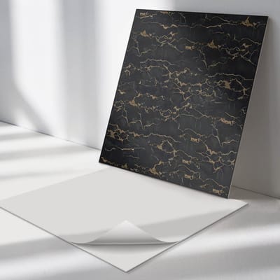 Wallfluent Vinyl Tegels - Elegant Marmerpatroon Vinyl Vloer Tegels - 30 cm x 30 cm - Zwart PVC Tegels - Verpakking van 9 stuks - Vierkant PVC Tegels - Texturen Plaktegels - Zelfklevende Vinyl Tegels - Plaktegels Keuken en Badkamer