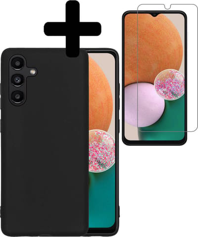 Hoesje - Met Screenprotector - Geschikt voor Samsung Galaxy A13 5G - Sterk & Shockproof - Back Cover - Siliconen Case - Telefoon Hoes - Telefoonhoesjes - Zwart