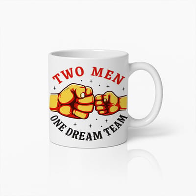 Two Men One Dream Team Witte Mok – Grappige Vriendschap Fistbump Koffiemok 330 ml