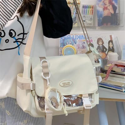 College Wind Joker Eenvoudige Grote Capaciteit Postman Tas Dames Transparante Babytas Pijntas Tutorial Tas Schoudertas. . gray