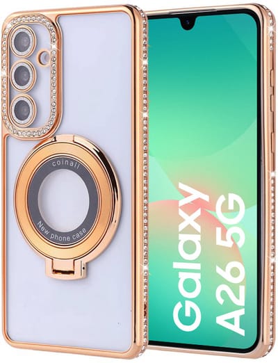 Hoesje met ringhouder geschikt voor samsung galaxy A26 met diamant glitters - Arara backcover - Goud