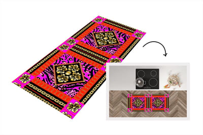 Keukenloper - Loper keuken - Bloemen - Ketting - Panterprint - Goud - Patroon - 120x50 cm - Keukenloper vinyl