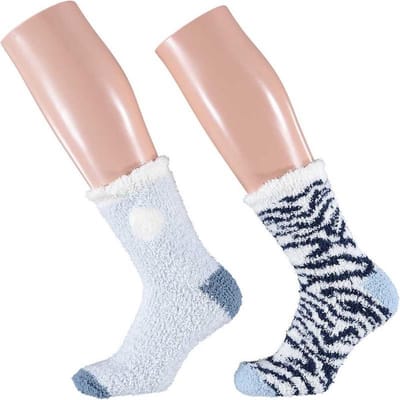 Apollo Dames sokken - 2 pack - blauw/wit - maat 36/41 - pluche - warm