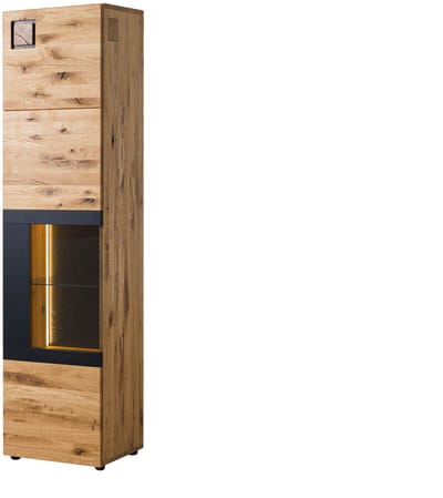 MASSIVMOEBEL24.DE wilde eik vitrine blank massief hout 50x43,5x204 cm (BxTxH) gelakt / geolied gemonteerd KITZBÜHEL volledig massief #103
