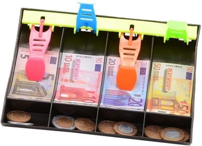 Johntoy Kassalade met speelgeld 120-delig - Kassageld - Speelgoed geld - Speelgoed Jongens - Speelgoed Meisjes - Schoencadeautje - Kassa - Kassa Speelgoed - Schoencadeautje jongen - Speelgoedwinkeltje