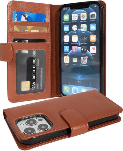 Cadorabo Hoesje geschikt voor Apple iPhone 13 PRO in COGNAC BRUIN - Beschermhoes met magnetische sluiting en 3 kaartsleuven Book Case Cover Etui