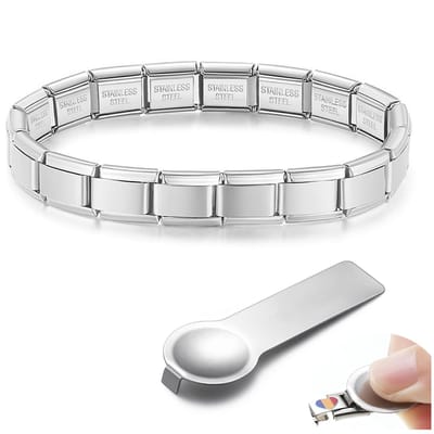 Quiges - 9mm -Schakel - armband - Zilveren mat - Met openingsgereedschap - Geschikt voor - Bedel - SchakelBedel - italy bedels