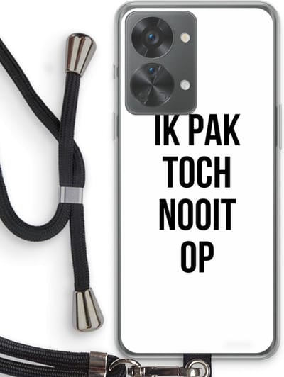 Case Company® - Hoesje met koord geschikt voor OnePlus Nord 2T hoesje met Koord - Ik pak nooit op - Telefoonhoesje met Zwart Koord - Bescherming aan alle Kanten en Over de Schermrand