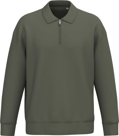 Native Spirit Ecologische uniseks sweater met kwartrits, polokraag en afhangende schouders NS432 - Organic khaki - L