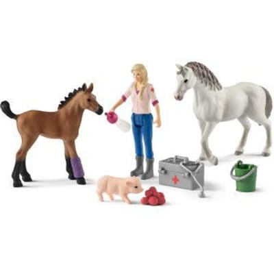 schleich FARM WORLD - Arts bezoekt merrie en veulen - Speelfigurenset - Kinderspeelgoed voor Jongens en Meisjes - 3 tot 8 jaar - 8 Onderdelen